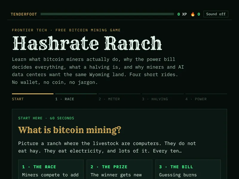 Hashrate Ranch game start screen